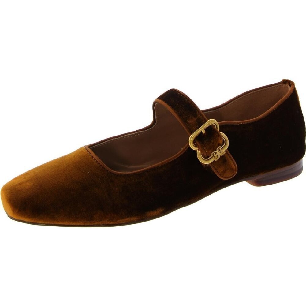 Sam Edelman Women Spiced Camel Polyester Michaela Buckle Ankle Strap Flat Shoes